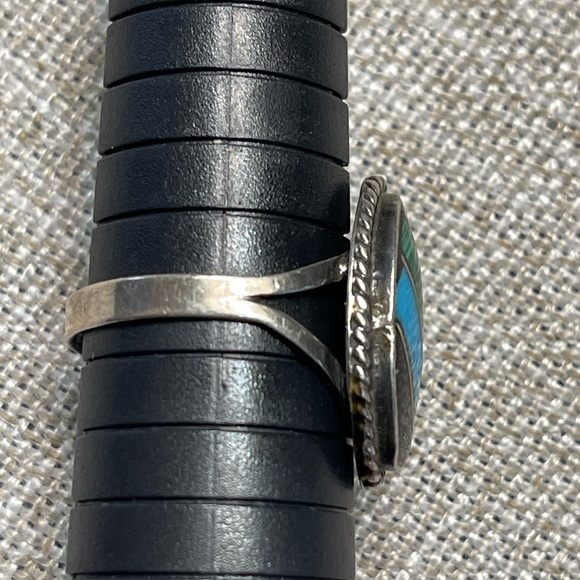 Vtg Signed 925 Sterling Silverer Inlay Multi Color Stone Ring Sz 9.75 - Picture 4 of 7
